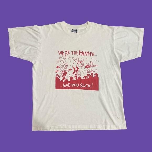 Vintage 80s The Meatmen And You Suck Punk Band Tee XL Screen Stars Single Stitch - Picture 1 of 8